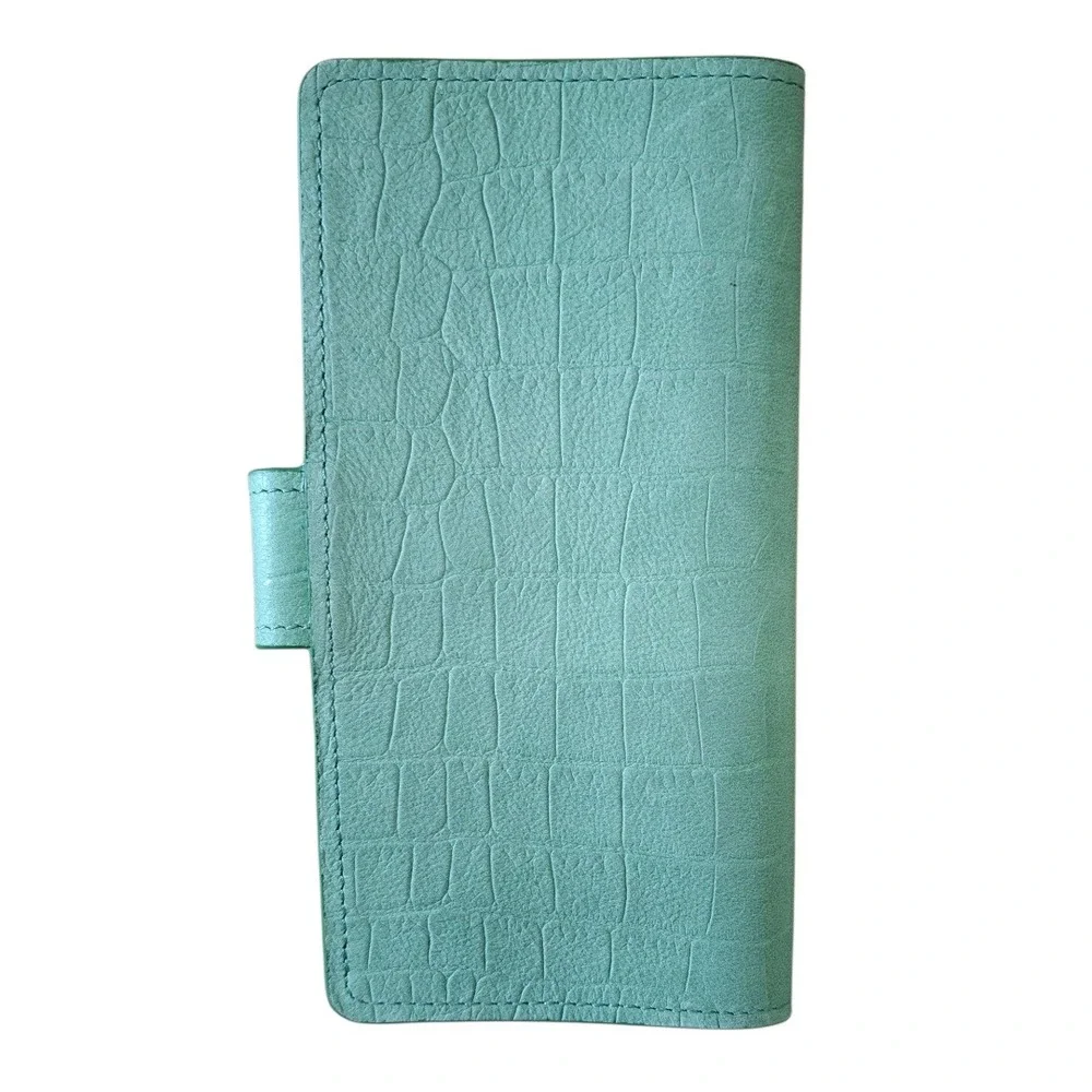 Mint Green‎ Crocodile Embossed Leather Slim Bifold Wallet Snap Closure
